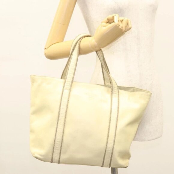 PRADA Hand Bag Leather Cream Silver Auth - Picture 1 of 16
